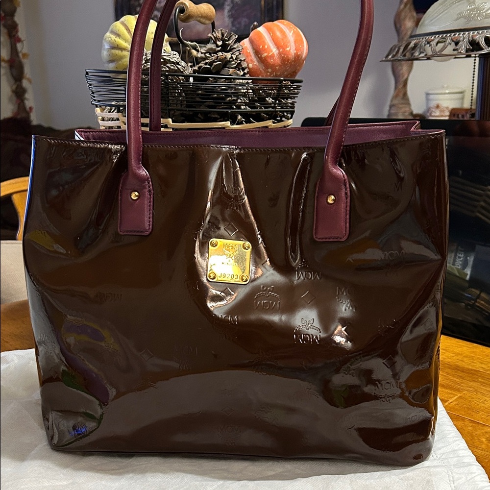 MCM Patent Monogram Shopping Tote